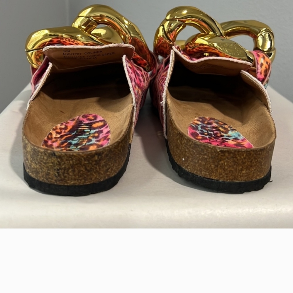 New Cape Robbin Colinda Pink Leopard Slip On Big Buckle Gold Slide Mule Sandal - Picture 7 of 10